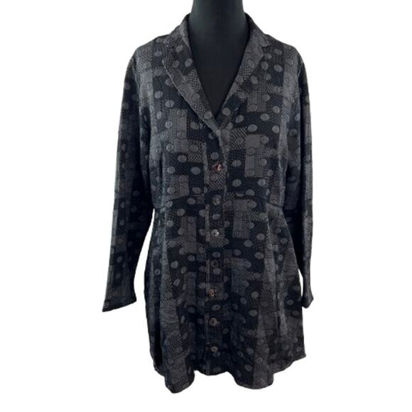 Cut-Loose Gray Black Blazer Jacket Cotton Polka Dot Plaid Notch Lapel Medium M - Picture 1 of 12